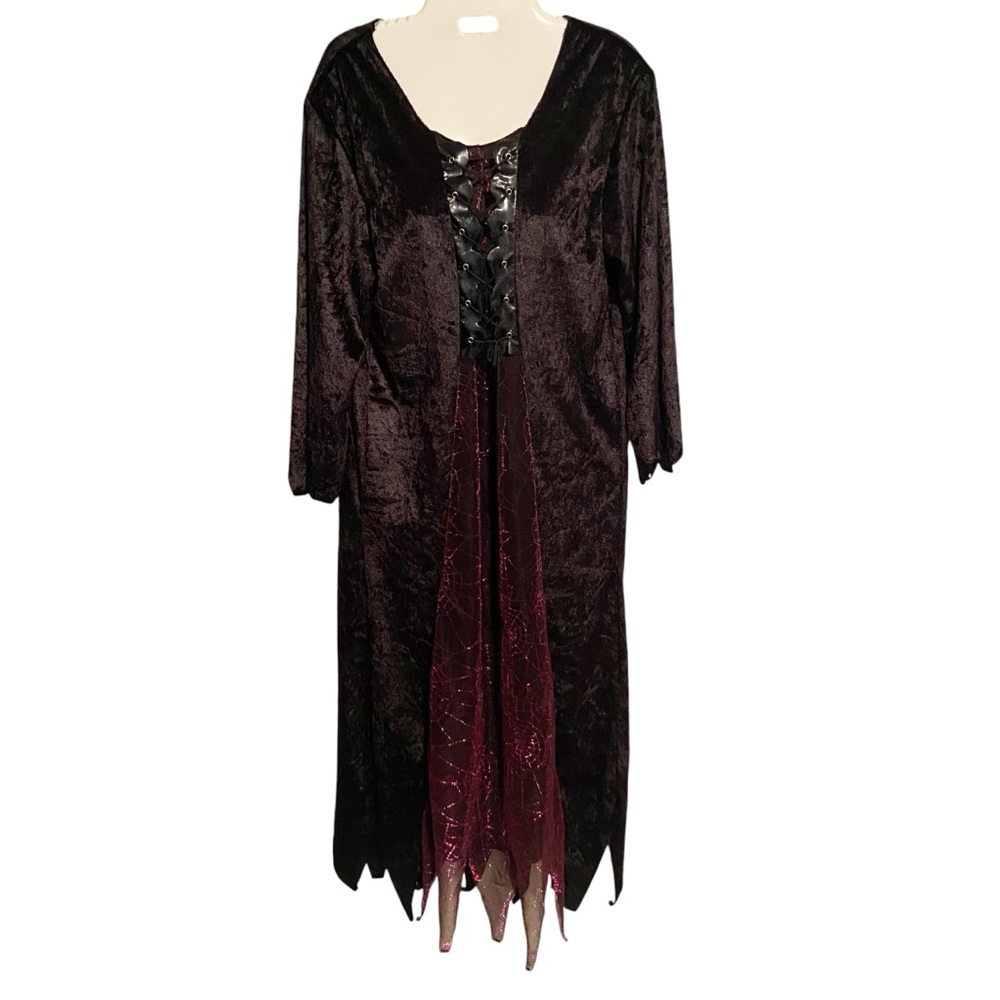 Witchy Halloween Dress Womens O/S Lace up Black Velvet Velour Whimsigoth Costume
